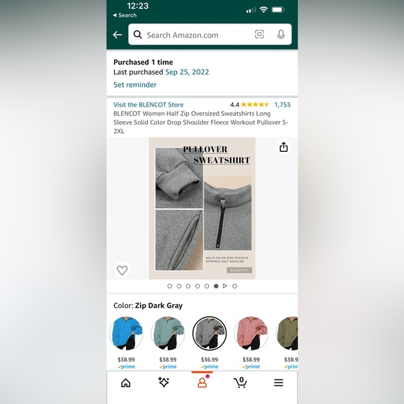 BLENCOT Women Half Zip Oversized Sweatshirt Long Sleeve Drop Shoulder Fleece XL - Picture 3 of 5